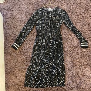 black with red and white prints knee length dress